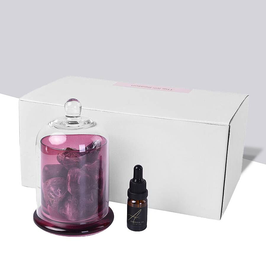 The 5th Season - Glass Cover with Amethyst Gemstone and 10ml Essential Oil in Gift Box (Fragrance French Block)