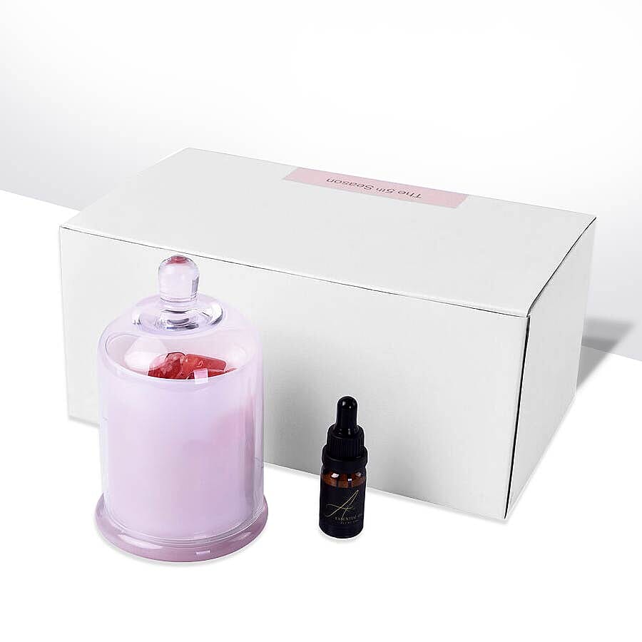The 5th Season - Glass Cover with Red Agate Gemstone and 10ml Essential Oil in Gift Box (Fragrance English Pear & Freesia)