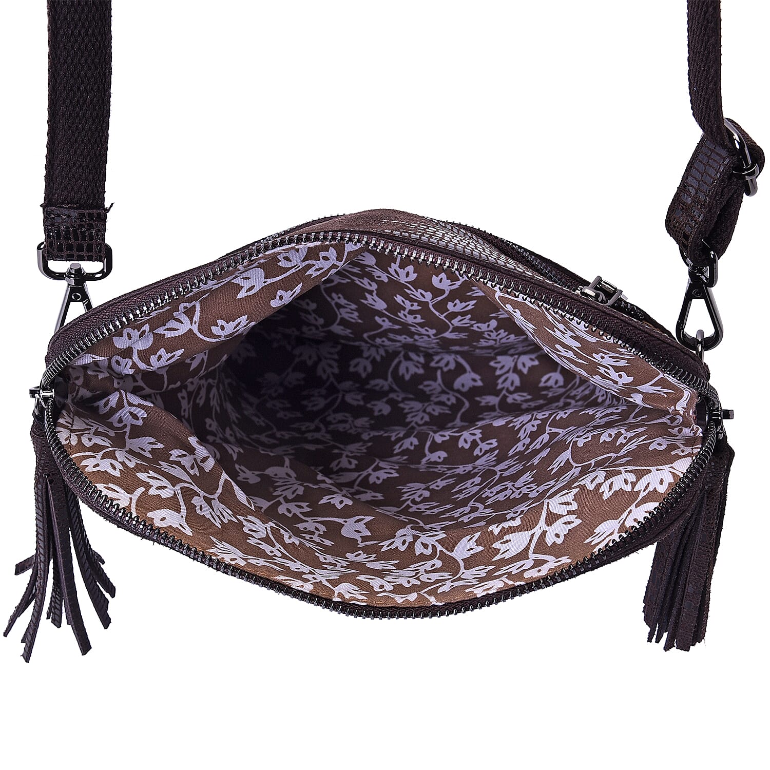 100% Genuine Leather Lizard Skin Pattern Crossbody Bag with Adjustable Strap (Size 24x3x24 Cm) -  Coffee