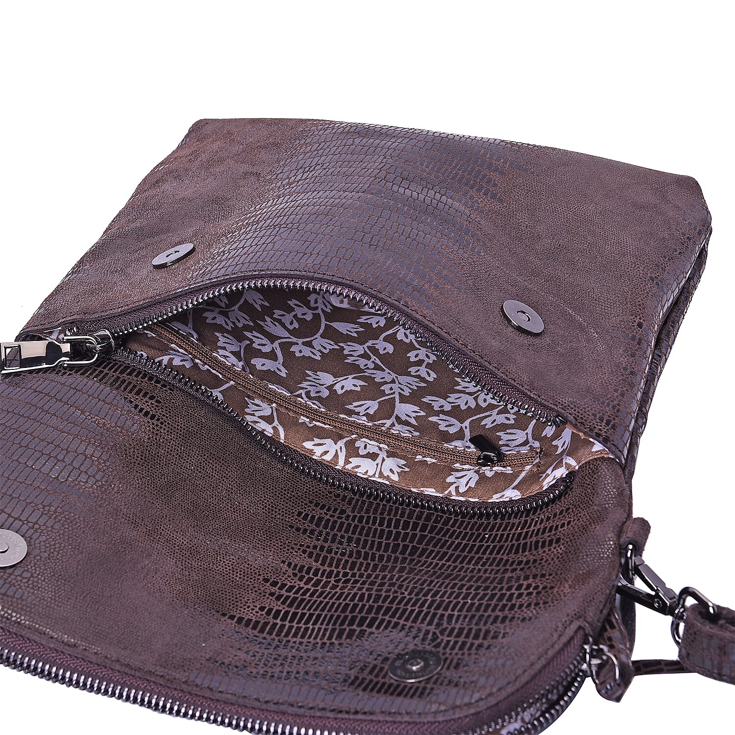 100% Genuine Leather Lizard Skin Pattern Crossbody Bag with Adjustable Strap (Size 24x3x24 Cm) -  Coffee