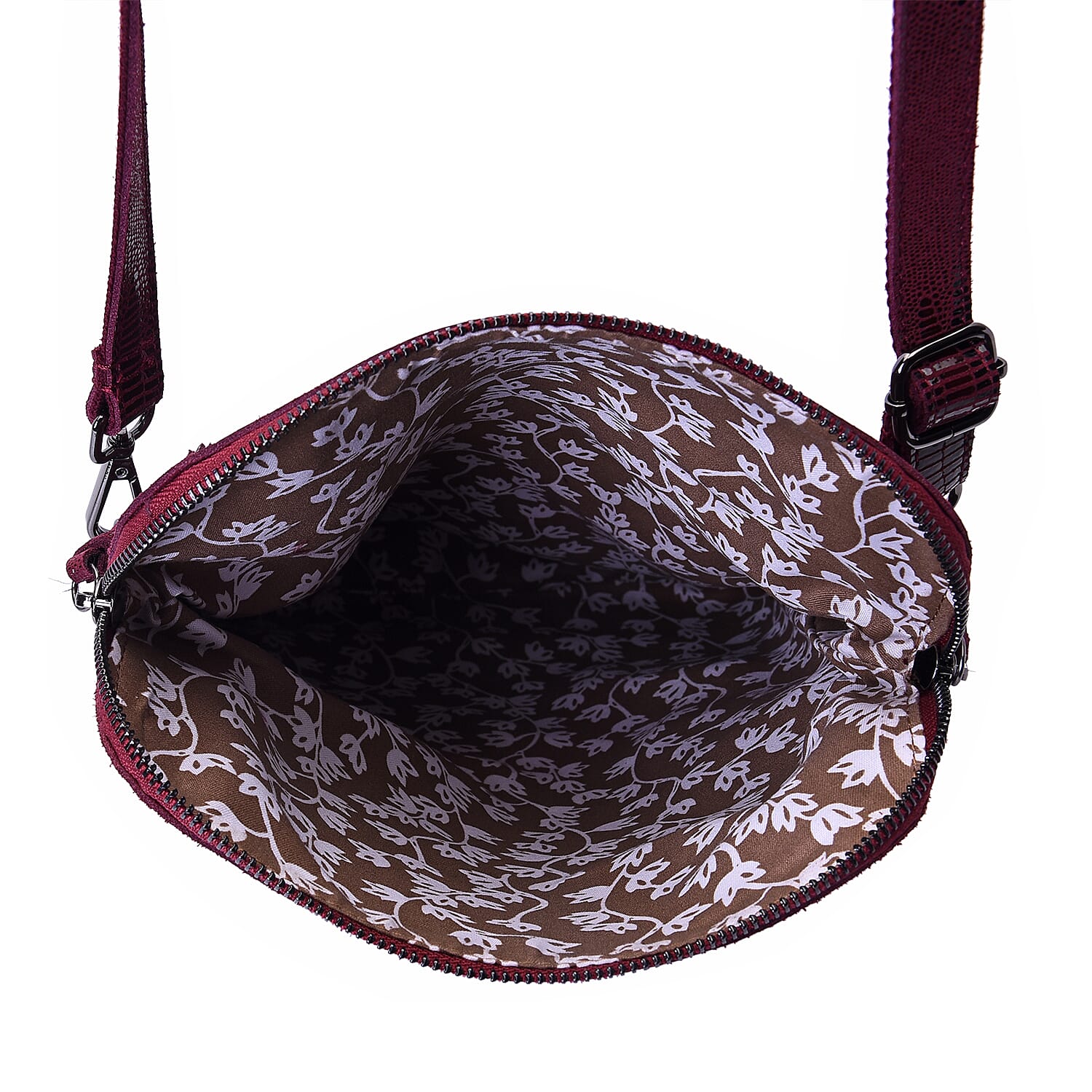 100% Genuine Leather Lizard Skin Pattern Crossbody Bag with Adjustable Strap (Size 24x3x24 Cm)  - Wine Red
