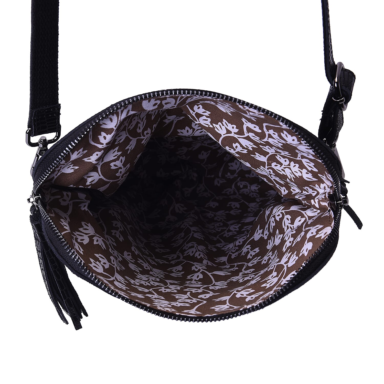 100% Genuine Leather Lizard Skin Pattern Crossbody Bag with Adjustable Strap (Size 24x3x24 Cm) - Black