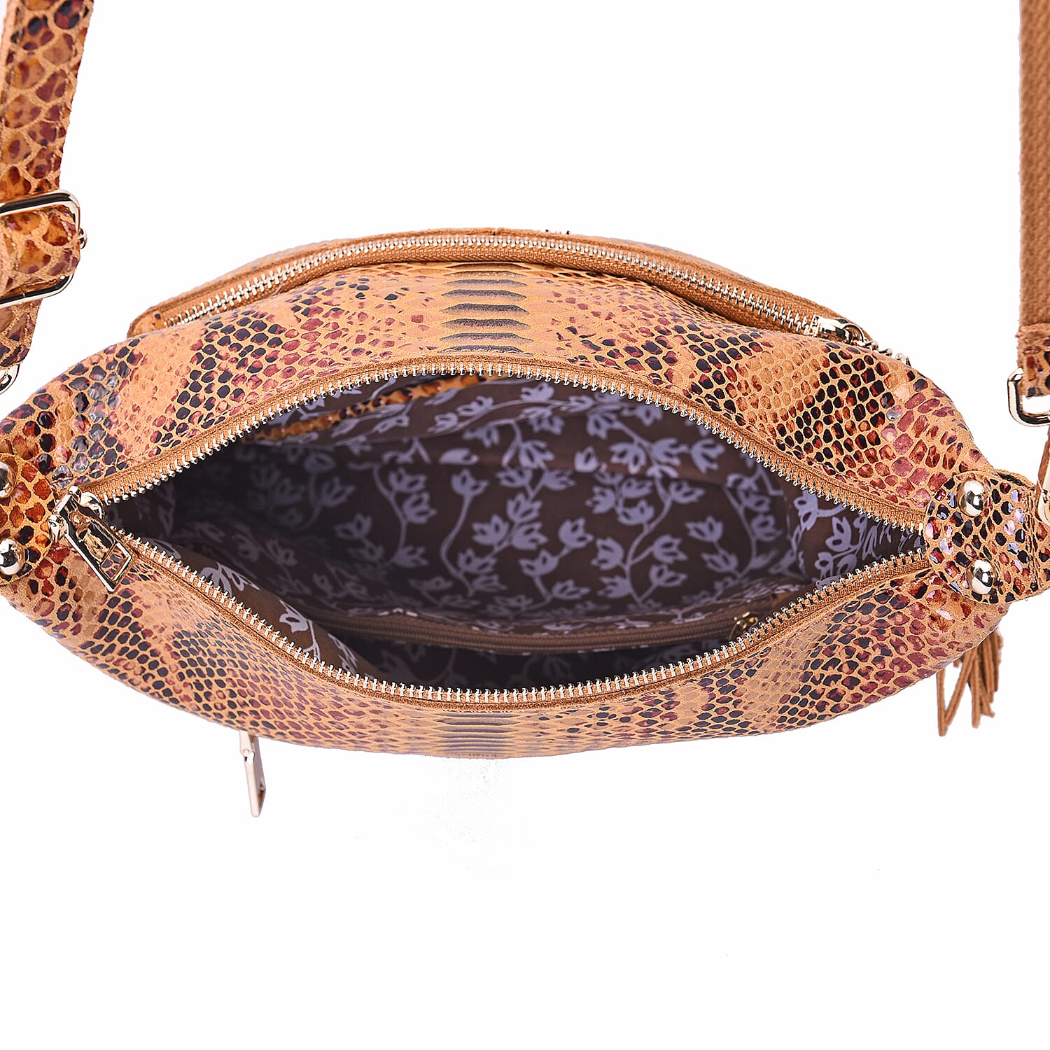 SENCILLEZ 100% Genuine Leather Snake Skin Pattern Crossbody Bag (27x11x29cm) - Mustard Colour