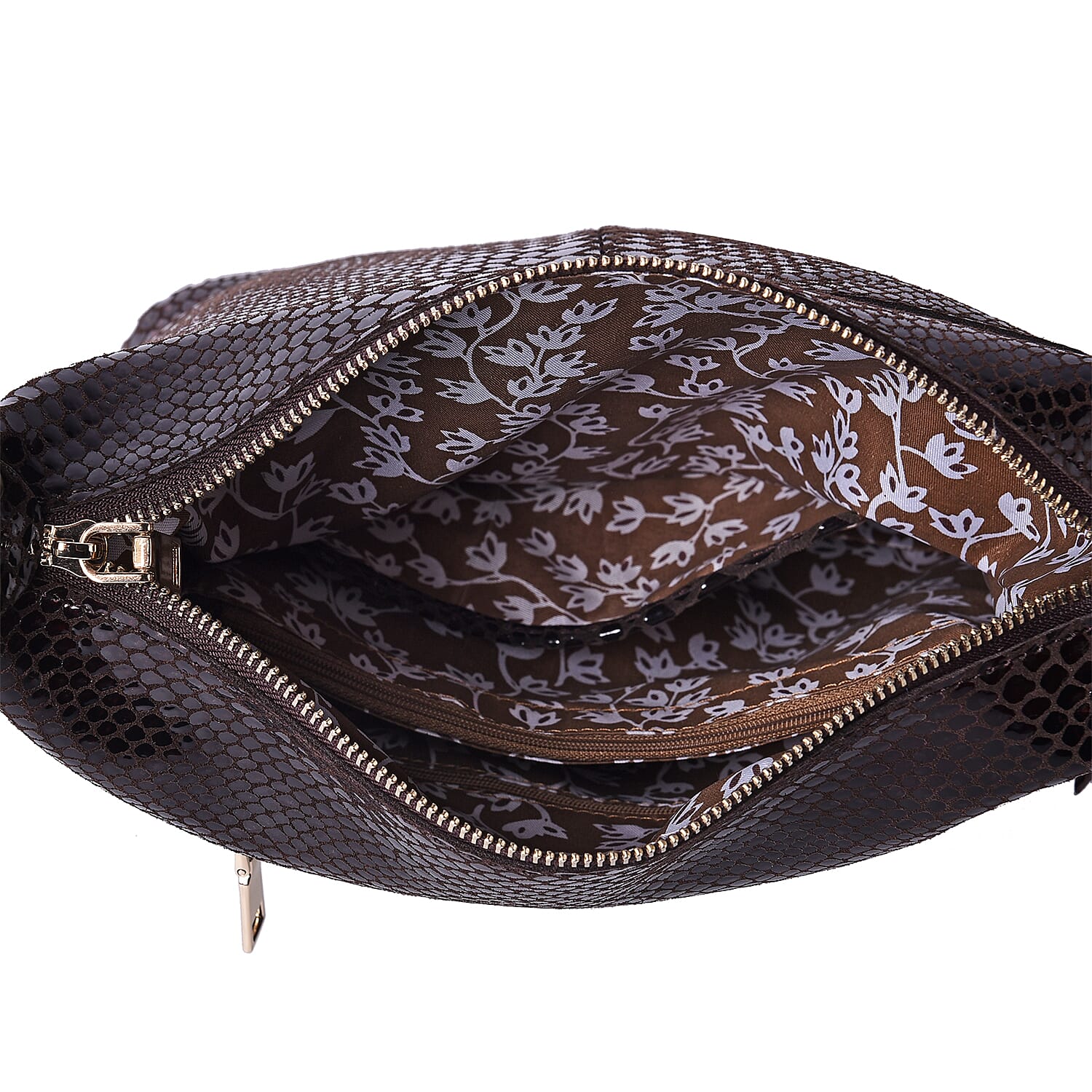 SENCILLEZ 100% Genuine Leather Snake Skin Pattern Crossbody Bag (27x11x29cm) - Black Colour