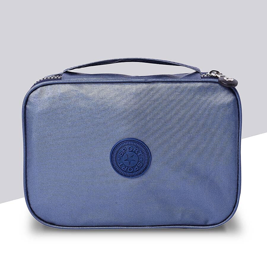 Water Resistant Portable Blue Colour Patterned Toiletry  Bag (Size 22x5x15x5cm) with Wrist Band Handle