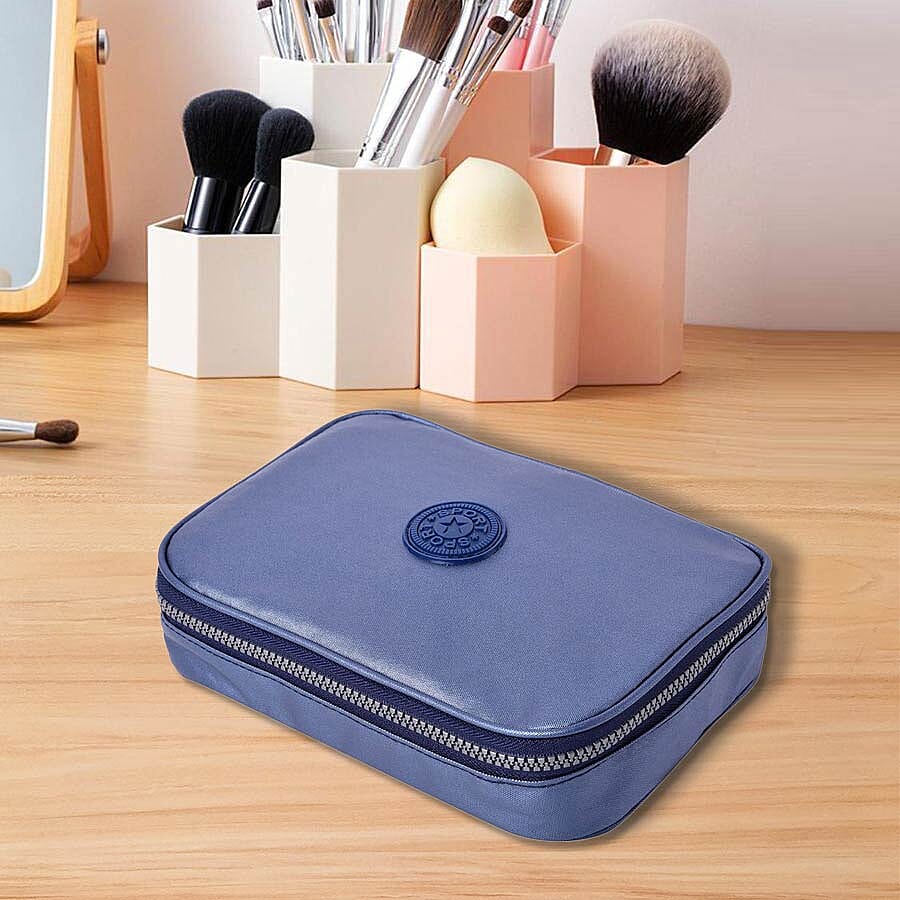 Water Resistant Portable Blue Colour Patterned Toiletry  Bag (Size 22x5x15x5cm) with Wrist Band Handle