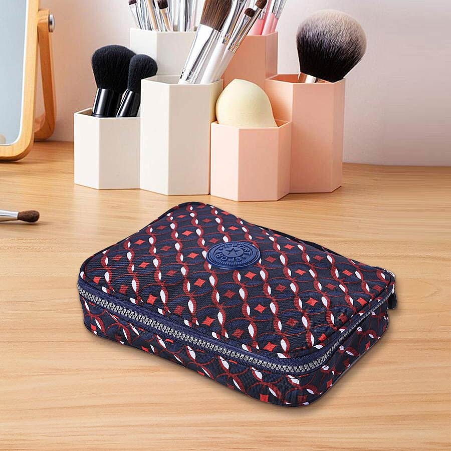 Water Resistant Portable Multi Colour Patterned Cosmetic Bag (Size 22x5x15x5cm) with Wrist Band Handle