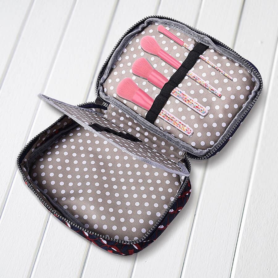 Water Resistant Portable Multi Colour Patterned Cosmetic Bag (Size 22x5x15x5cm) with Wrist Band Handle