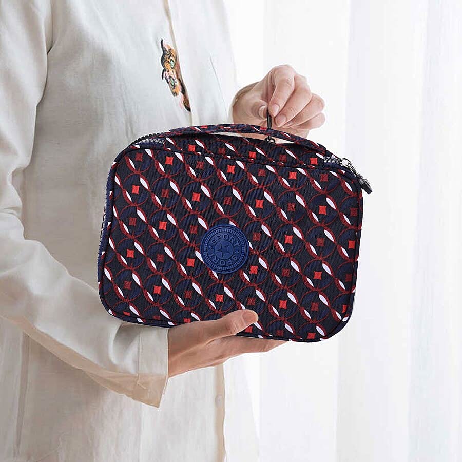 Water Resistant Portable Multi Colour Patterned Cosmetic Bag (Size 22x5x15x5cm) with Wrist Band Handle