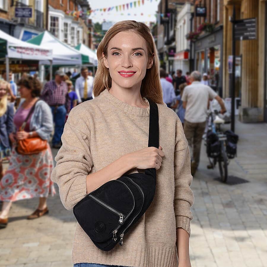 Black Colour Backpack with Zipper Closure and Adjustable Shoulder Strap (Size 17.5x6x20cm)