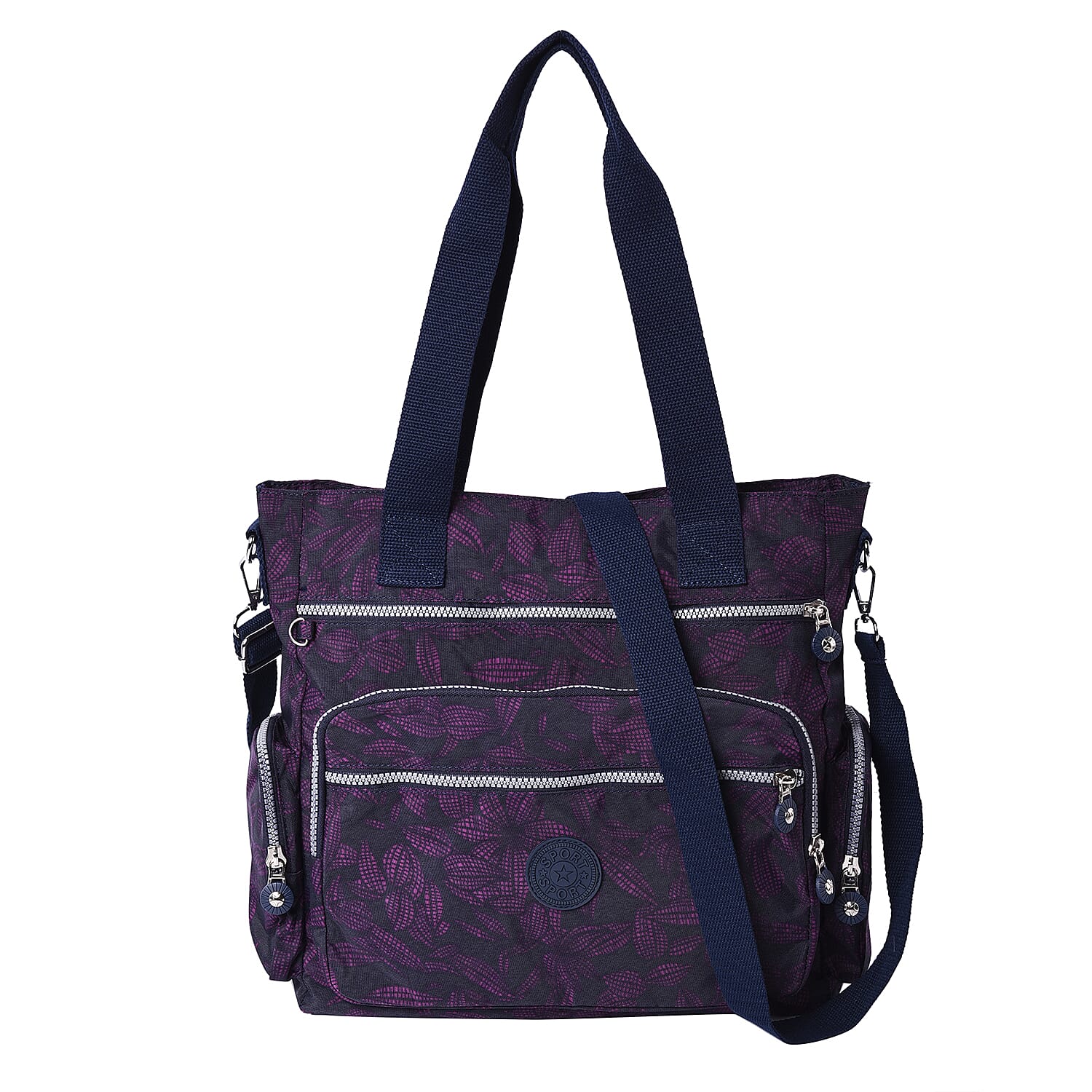 Multi-Pocket Floral Pattern Satchel Bag with Detachable Shoulder Strap (36x15x33cm) - Black