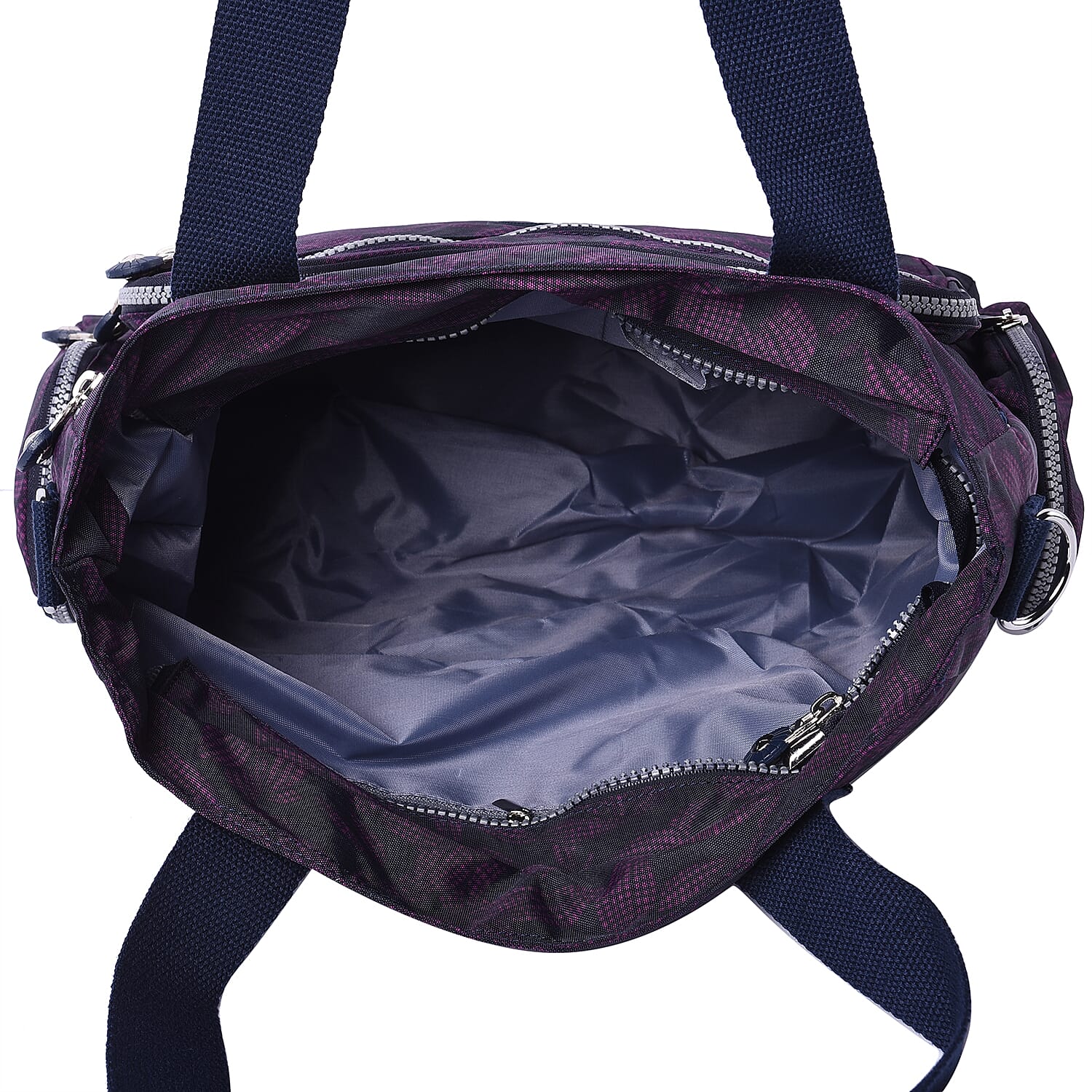 Multi-Pocket Floral Pattern Satchel Bag with Detachable Shoulder Strap (36x15x33cm) - Black