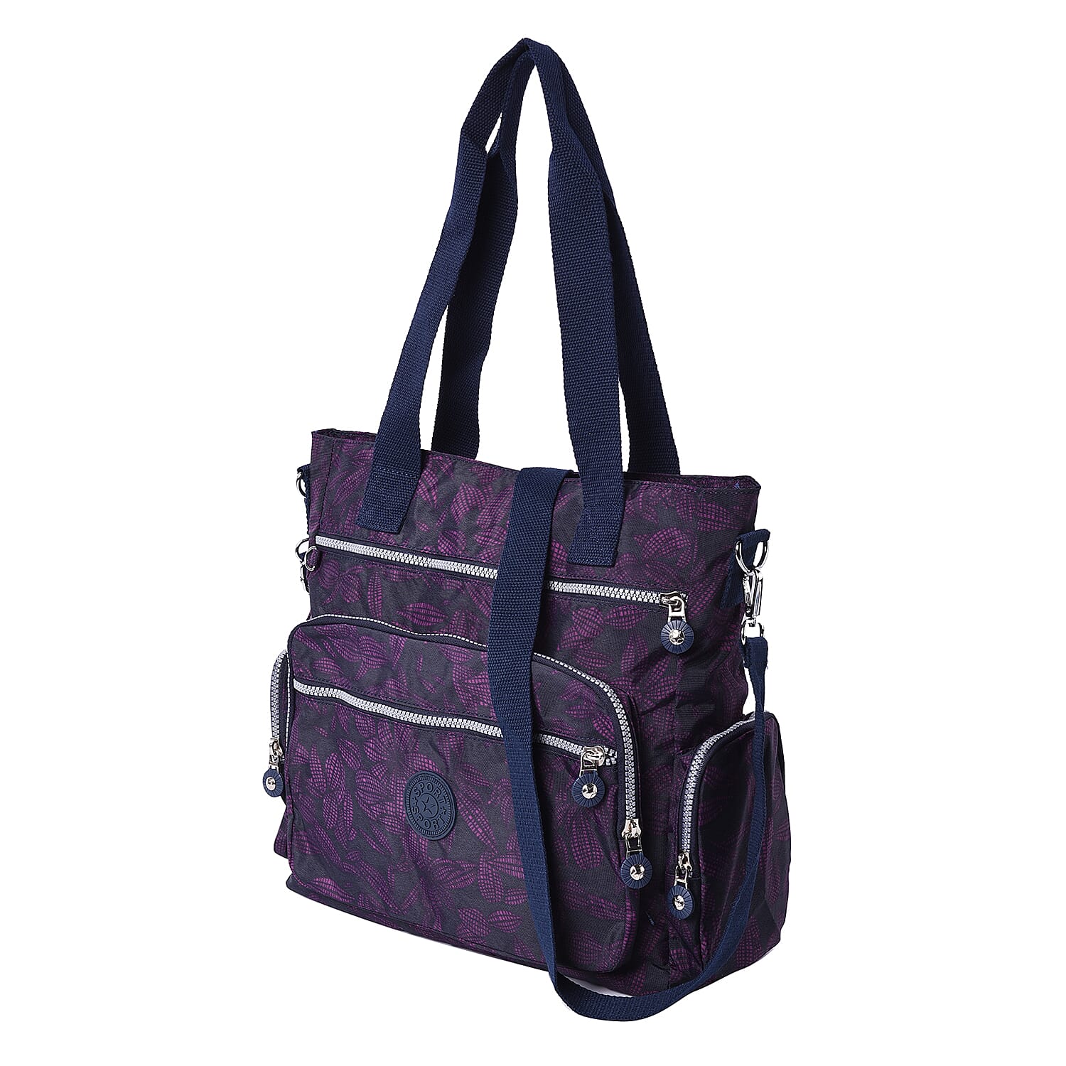 Multi-Pocket Floral Pattern Satchel Bag with Detachable Shoulder Strap (36x15x33cm) - Black