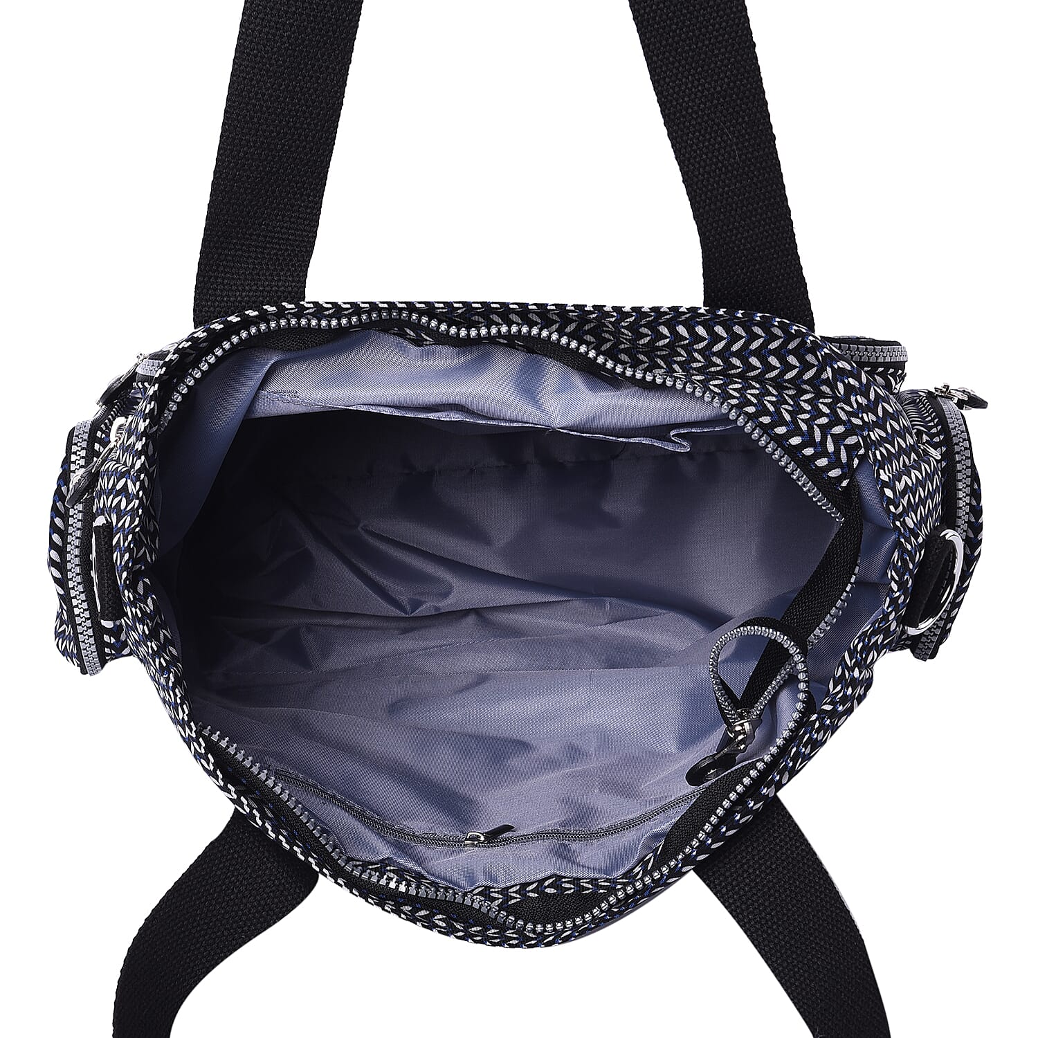 Multi-Pocket Leaf Pattern Satchel Bag with Detachable Shoulder Strap (36x15x33cm) - Navy