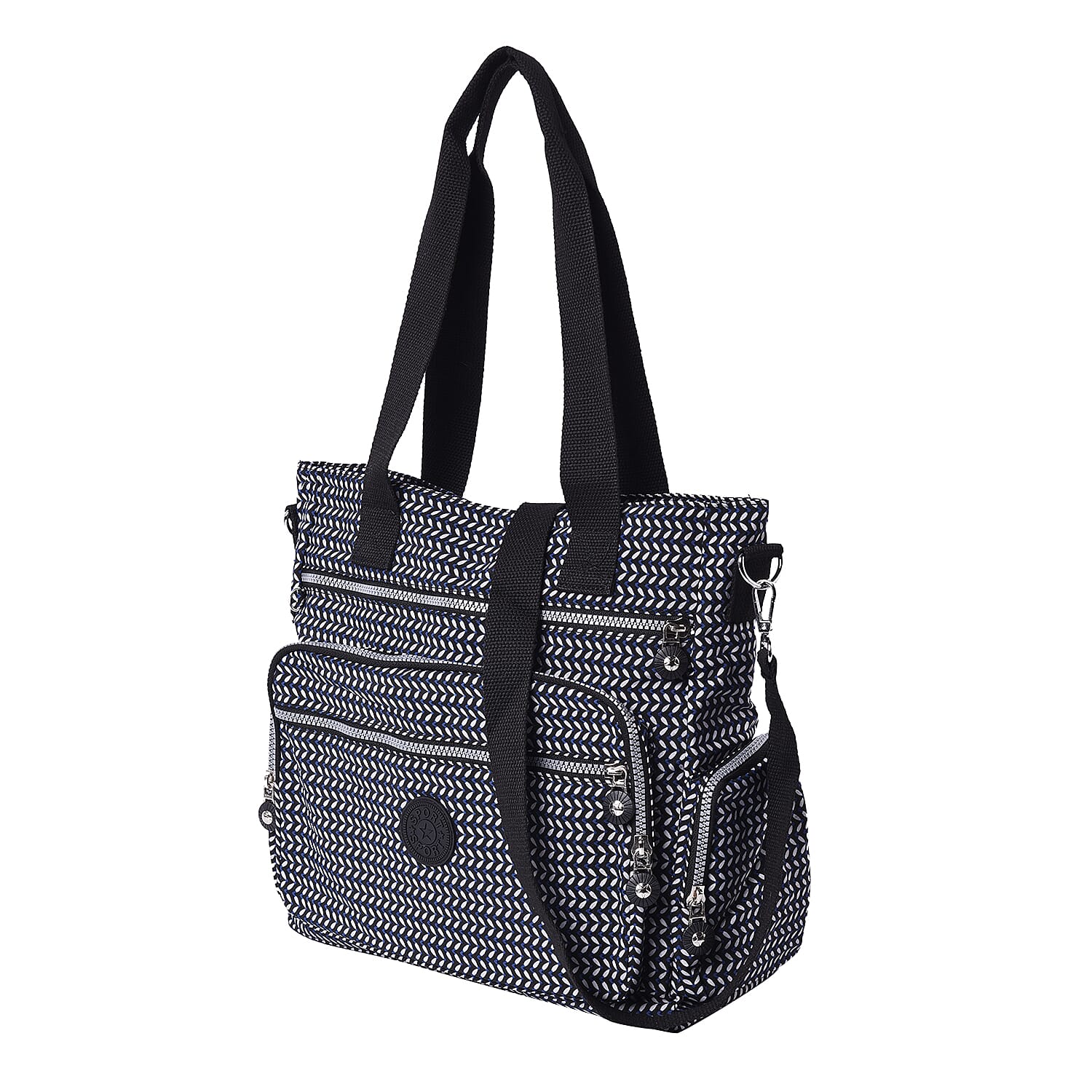 Multi-Pocket Leaf Pattern Satchel Bag with Detachable Shoulder Strap (36x15x33cm) - Navy