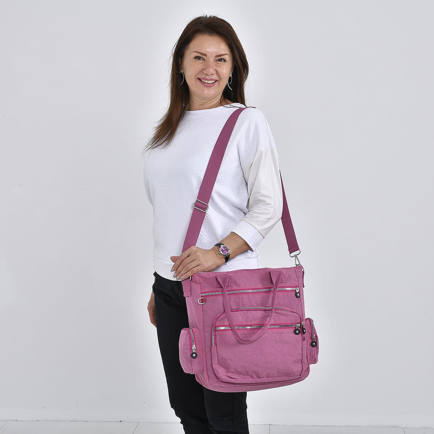 Multi-Pocket Satchel Bag with Detachable Shoulder Strap - Purple