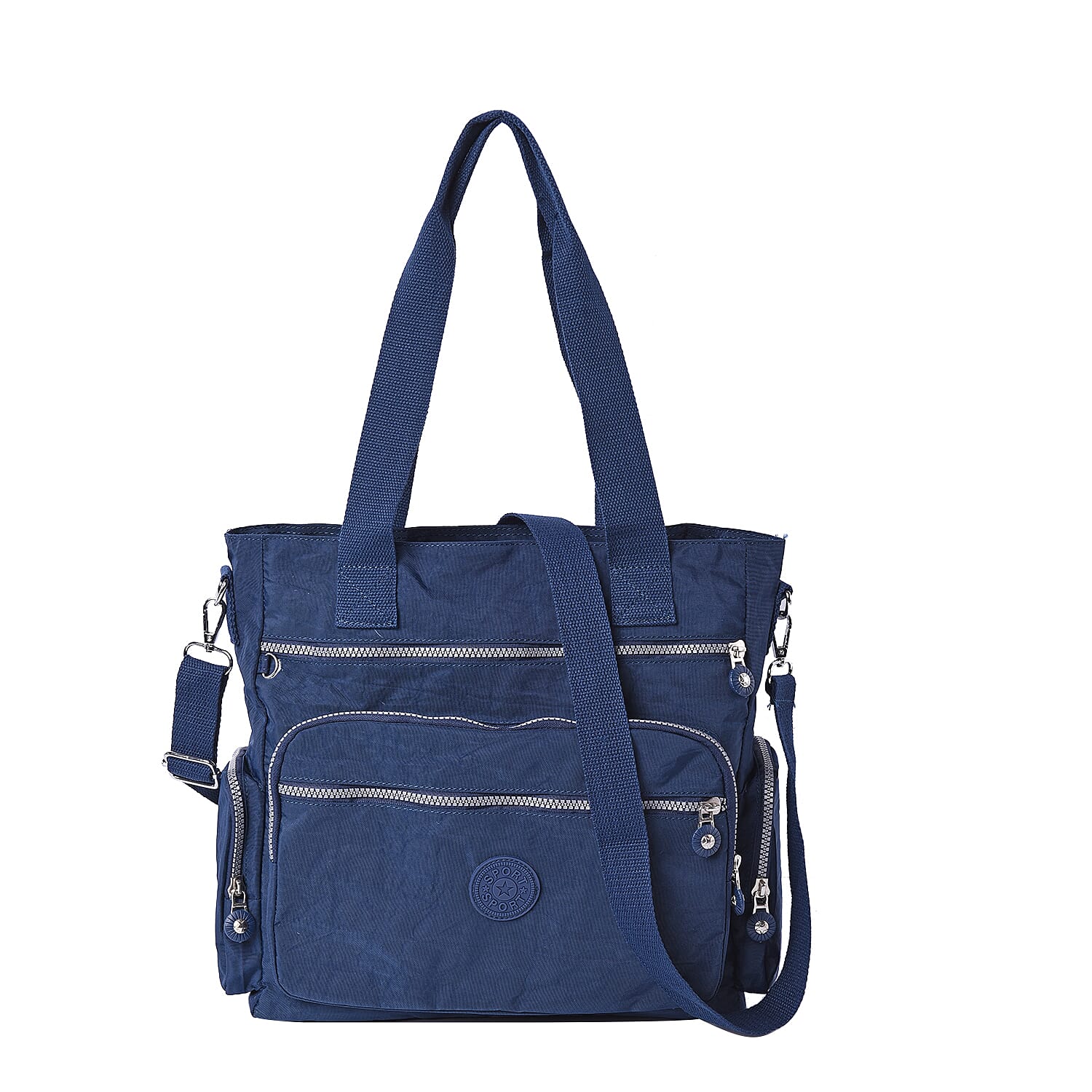 Solid Navy Colour Multi-Pocket Satchel Bag with Detachable Shoulder Strap (36x15x33cm)