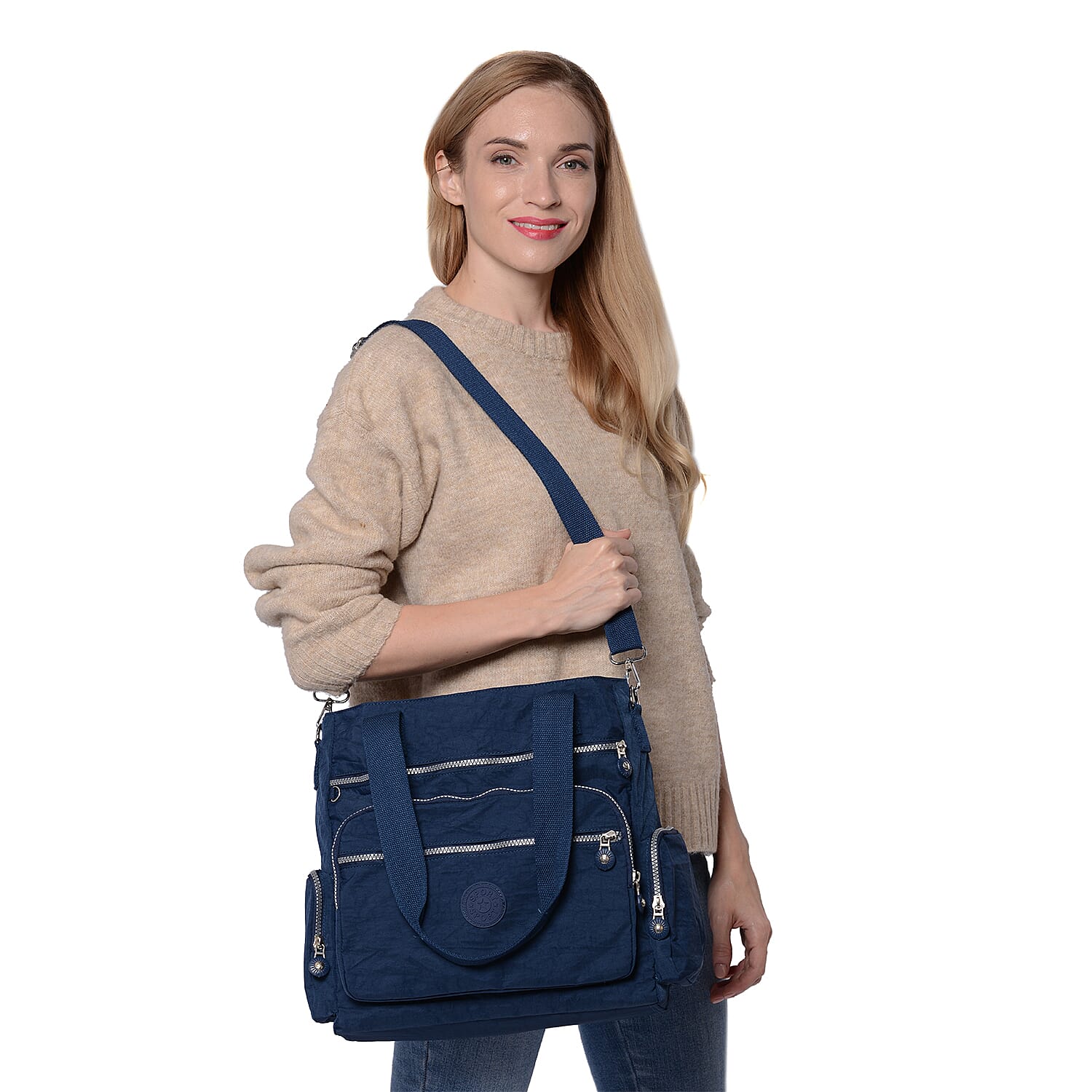 Solid Navy Colour Multi-Pocket Satchel Bag with Detachable Shoulder Strap (36x15x33cm)