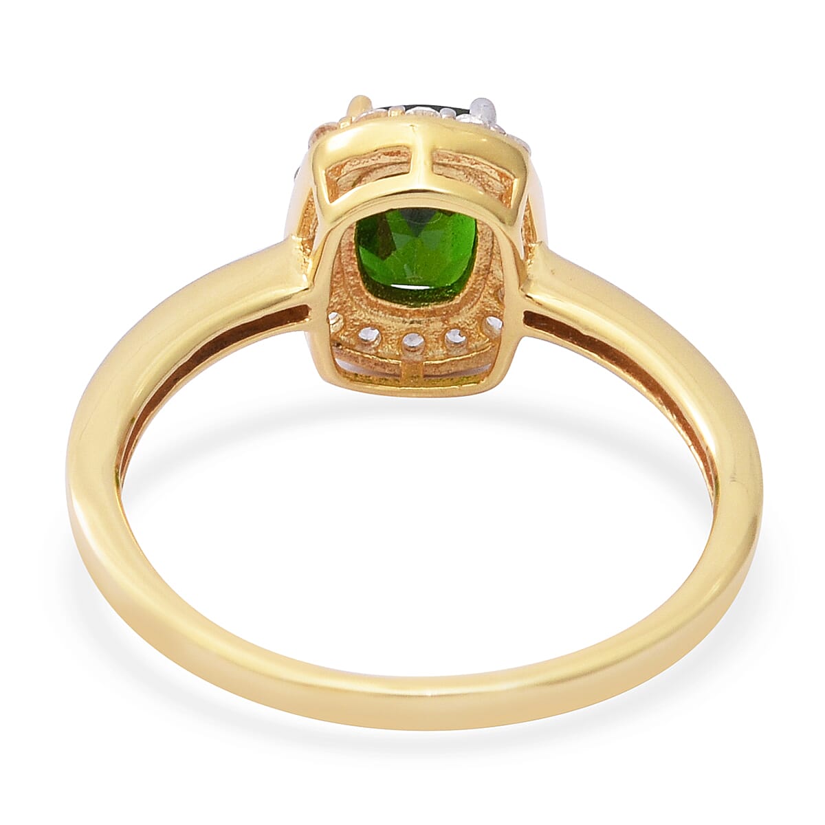 Chrome Diopside and Natural Cambodian White Zircon Halo Ring in Gold Overlay Sterling Silver 1.870  Ct.