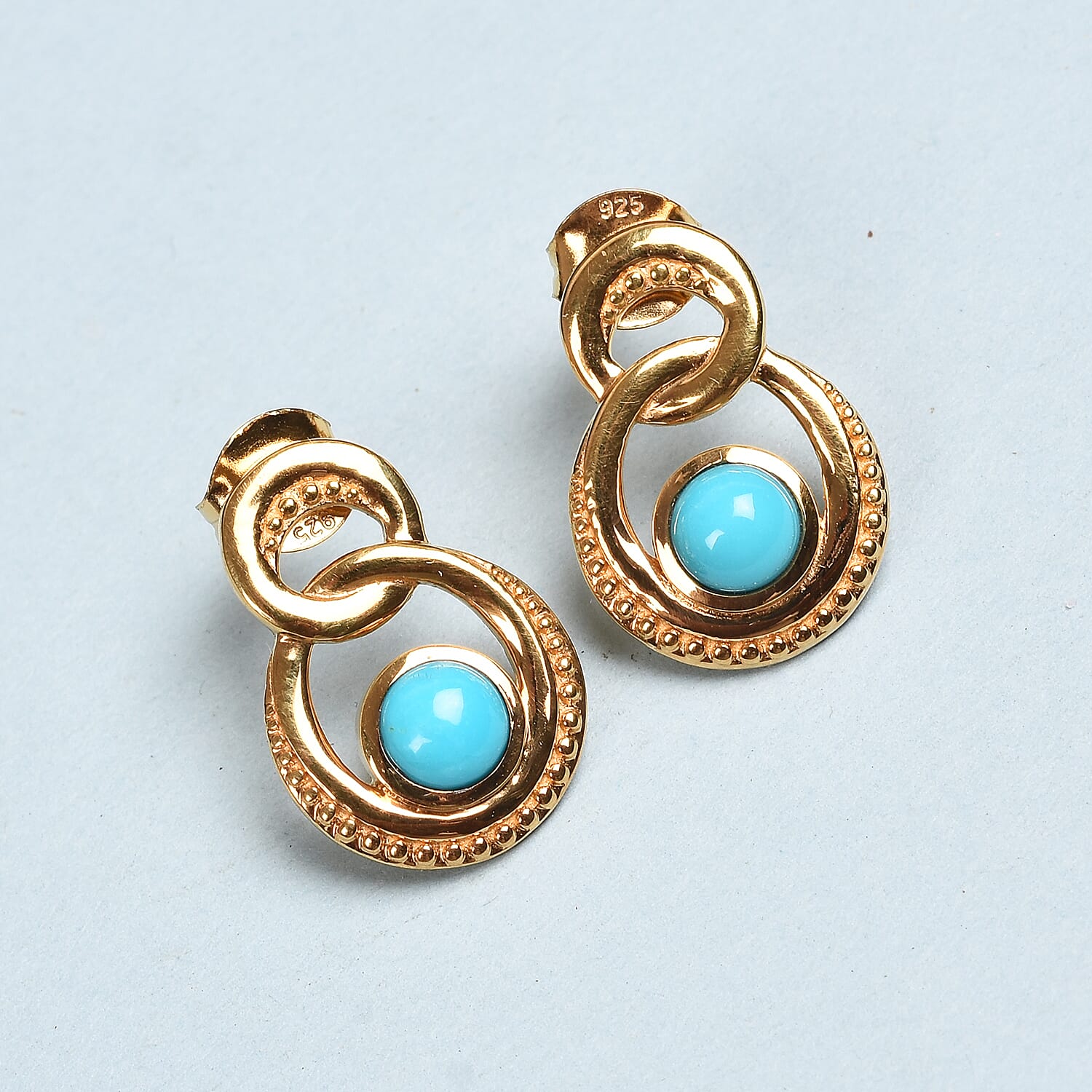 Arizona Sleeping Beauty Turquoise Earrings (with Push Back) in 14K Gold Overlay Sterling Silver 1.00 Ct.