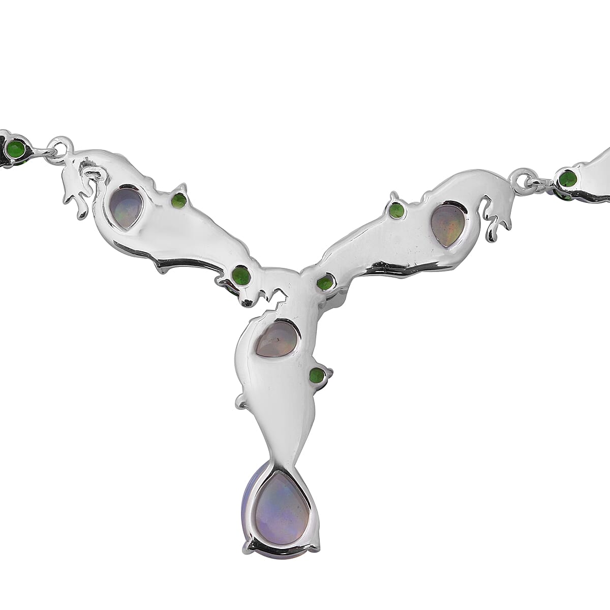 Ethiopian Welo Opal and Chrome Diopside Necklace (Size 19) in Rhodium Overlay Sterling Silver 4.44 Ct, Silver Wt. 12.00 Gms