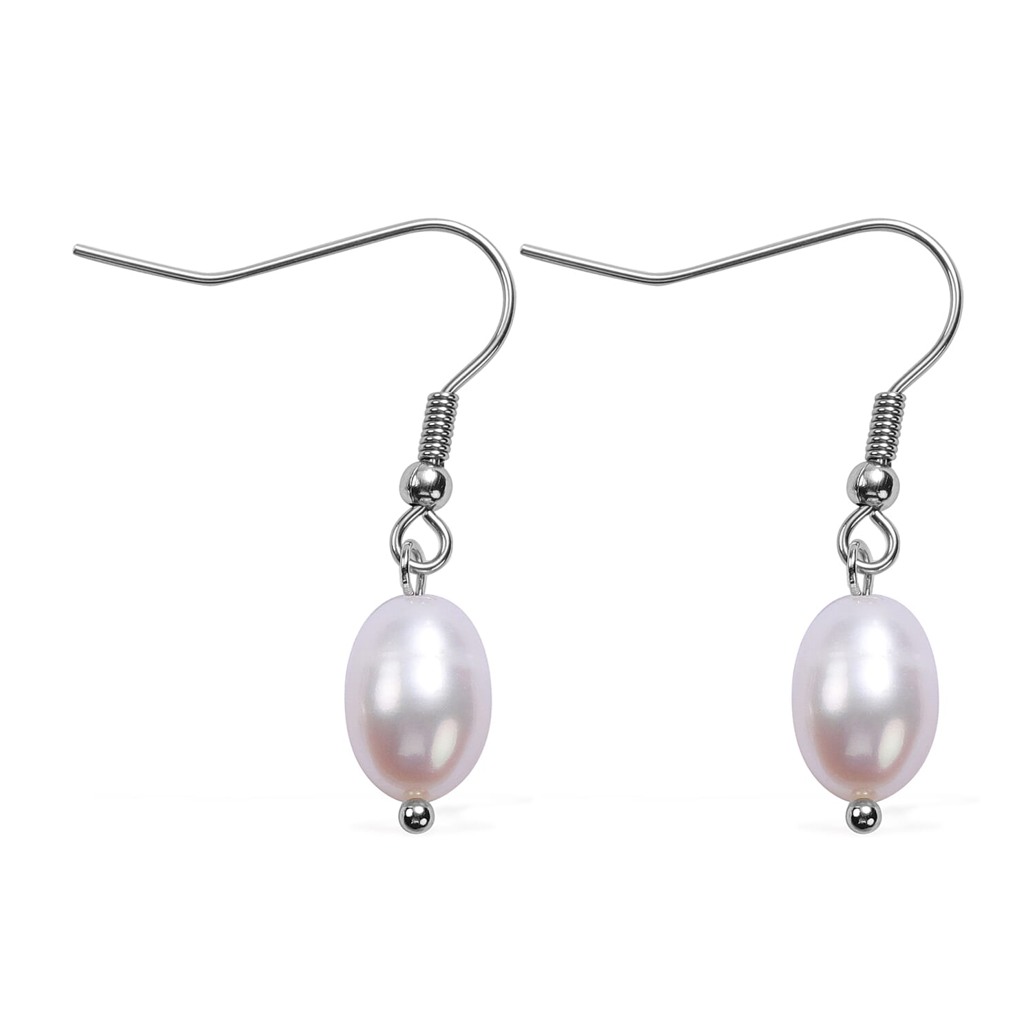 One Time Deal- 2 Piece Set Fresh Water Pearl Earrings and Necklace (Size 20 with 2 inch Extender) in Stainless Steel - White