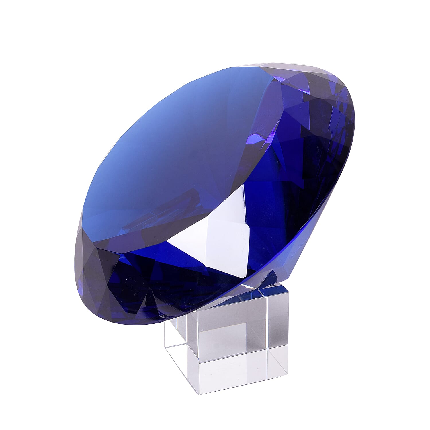 TJC Exclusive Diamond Cut Tanzanite Glass Crystal with Stand (20cms) in a Gift Box-blue