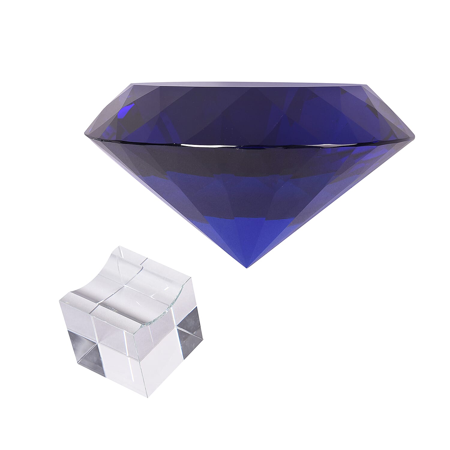 TJC Exclusive Diamond Cut Tanzanite Glass Crystal with Stand (20cms) in a Gift Box-blue