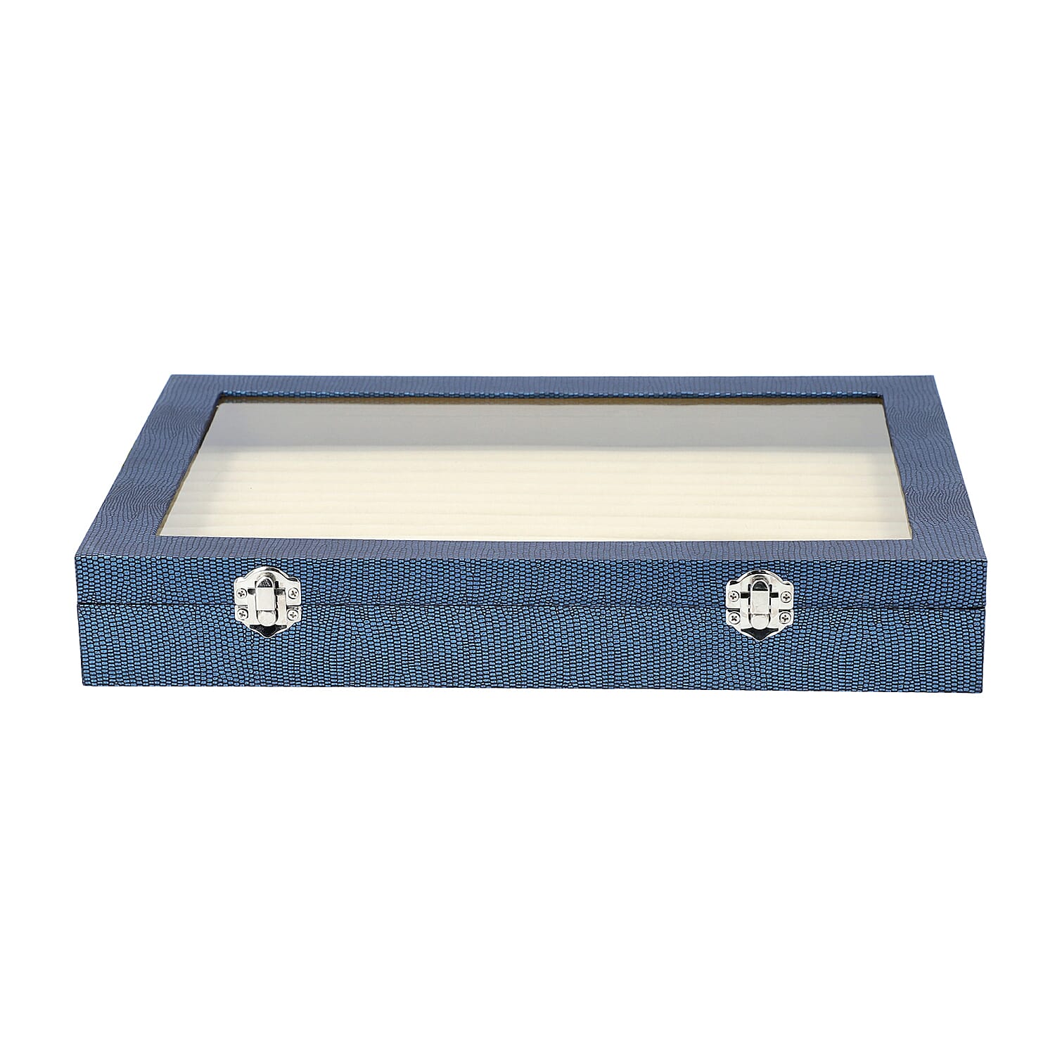 150 Slot Ring and Earrings Box with Acrylic Window and Anti Tarnish Lining Trinket Jewellery Organiser (Size 35x24x5 Cm) - Blue