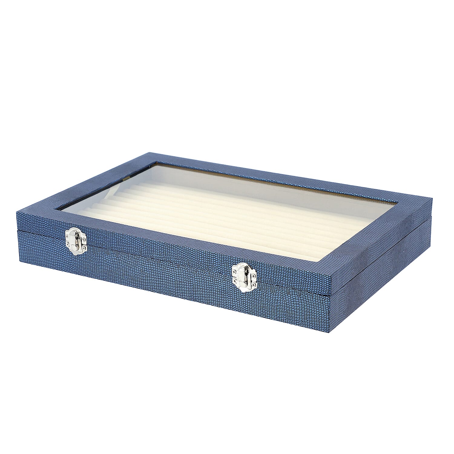 150 Slot Ring and Earrings Box with Acrylic Window and Anti Tarnish Lining Trinket Jewellery Organiser (Size 35x24x5 Cm) - Blue