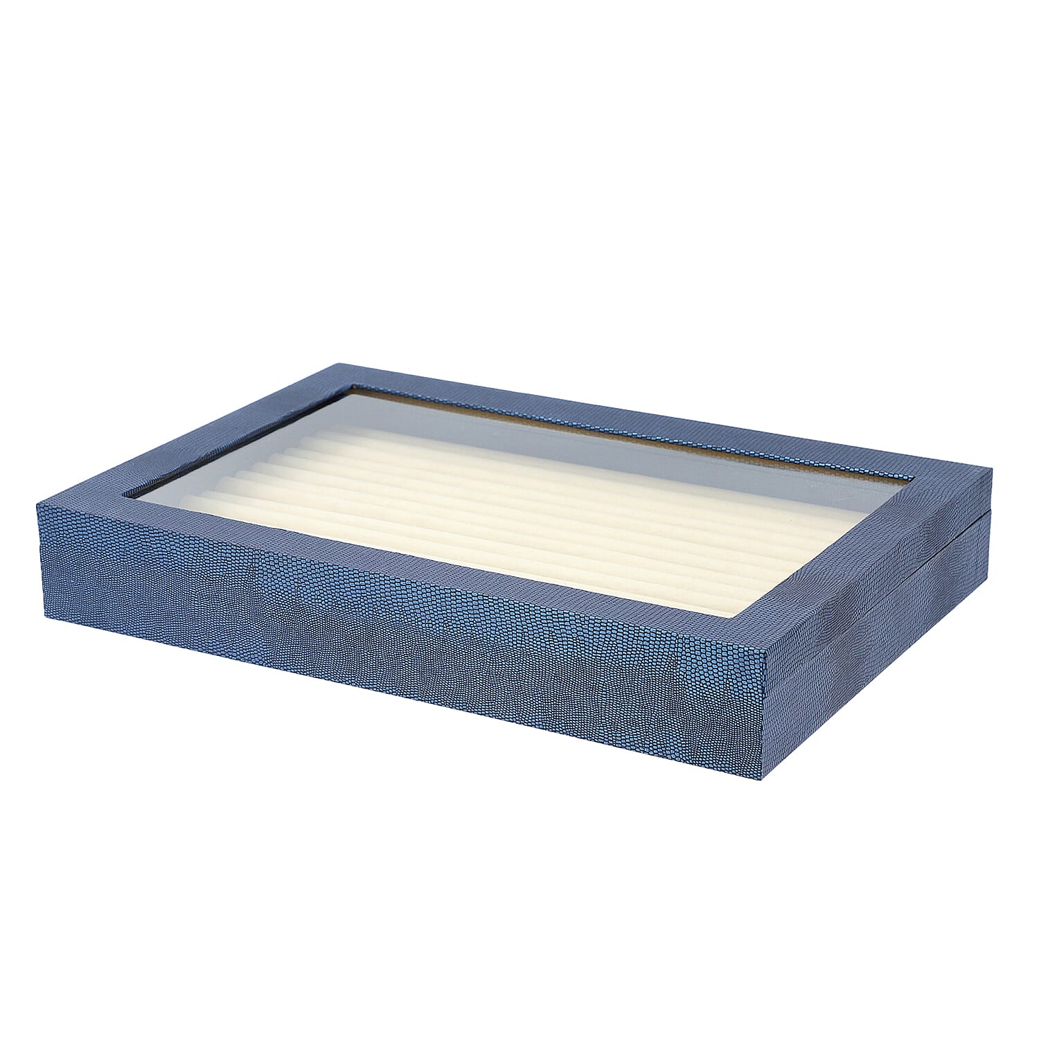 150 Slot Ring and Earrings Box with Acrylic Window and Anti Tarnish Lining Trinket Jewellery Organiser (Size 35x24x5 Cm) - Blue