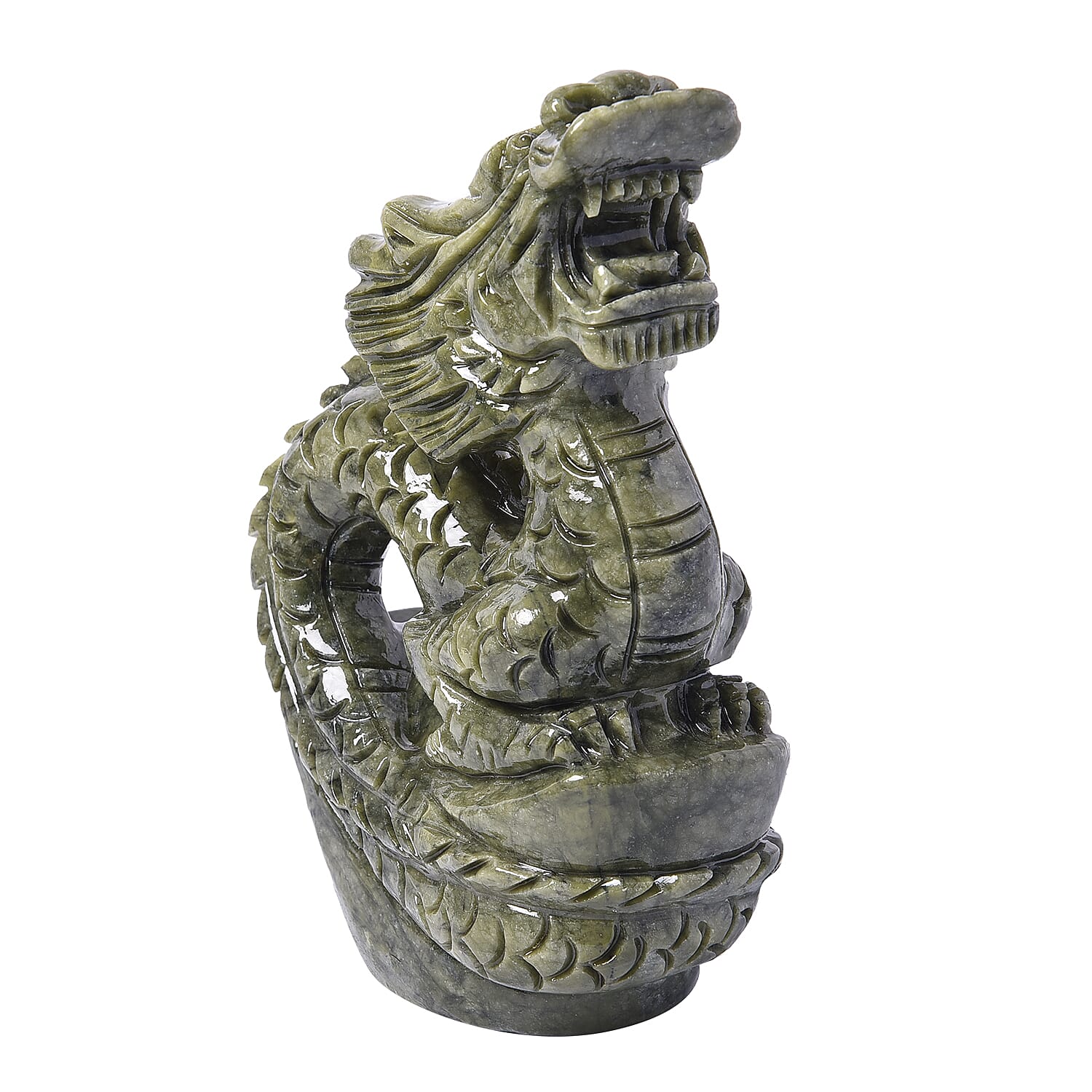 Elaborately Handcrafted Decorative Standing Dragon Figurine (Size 17x7cm) - Green Serpentine