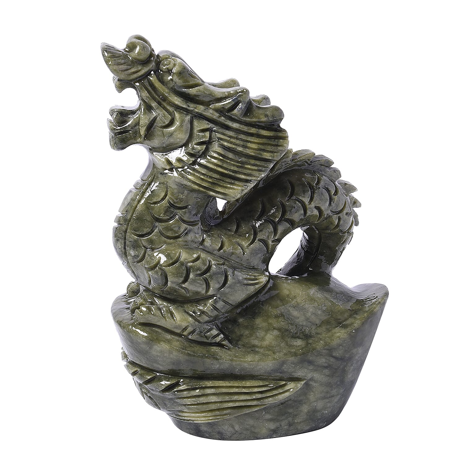 Elaborately Handcrafted Decorative Standing Dragon Figurine (Size 17x7cm) - Green Serpentine