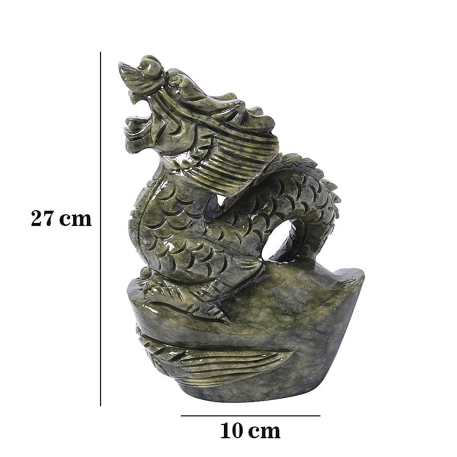 Elaborately Handcrafted Decorative Standing Dragon Figurine (Size 17x7cm) - Green Serpentine