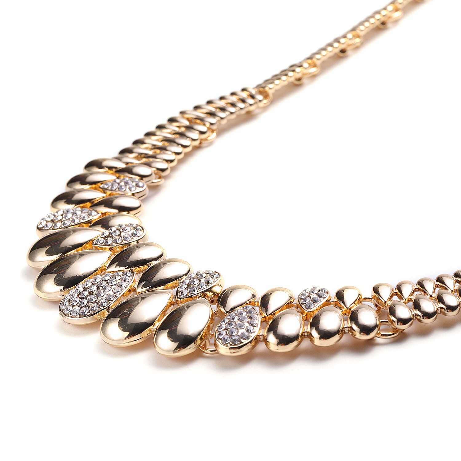 White Austrian Crystal Necklace (Size - 20 with 2 inch Extender) in Gold Tone