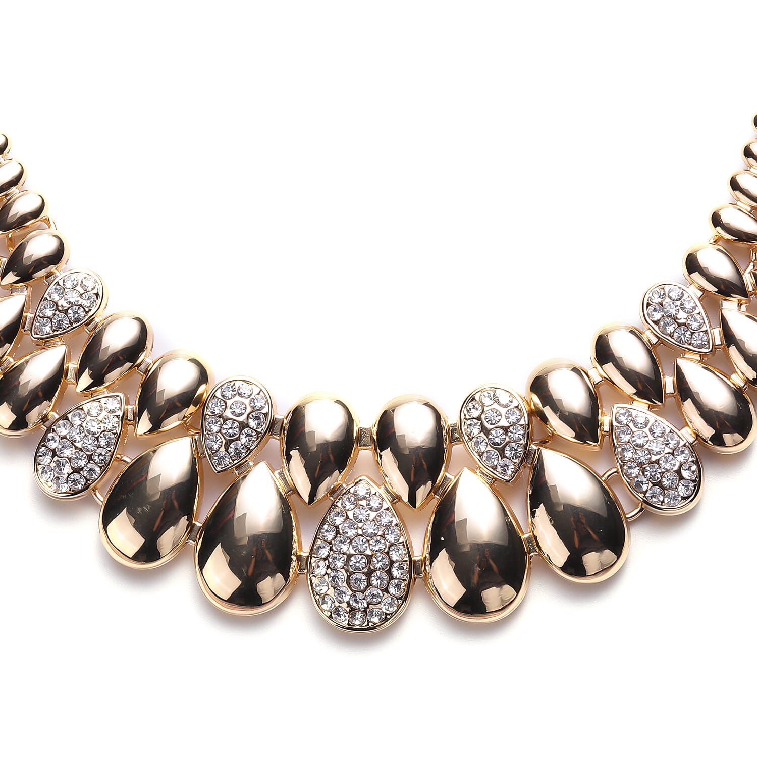 White Austrian Crystal Necklace (Size - 20 with 2 inch Extender) in Gold Tone