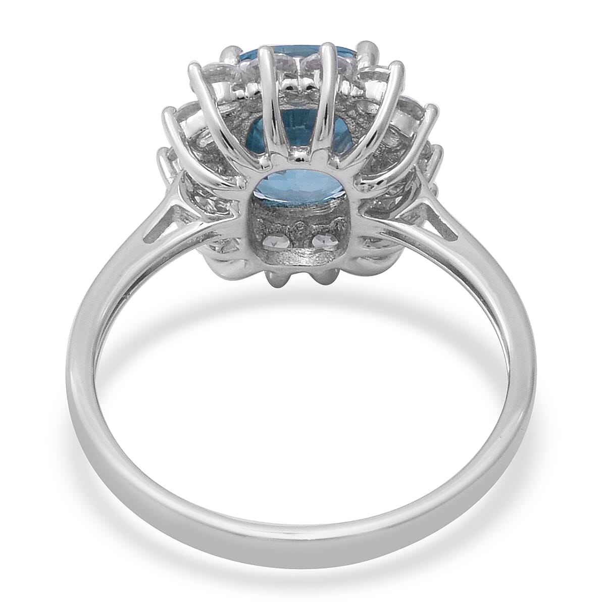 9K White Gold Ratanakiri Blue Zircon and Natural Cambodian Zircon Ring 4.43 Ct.