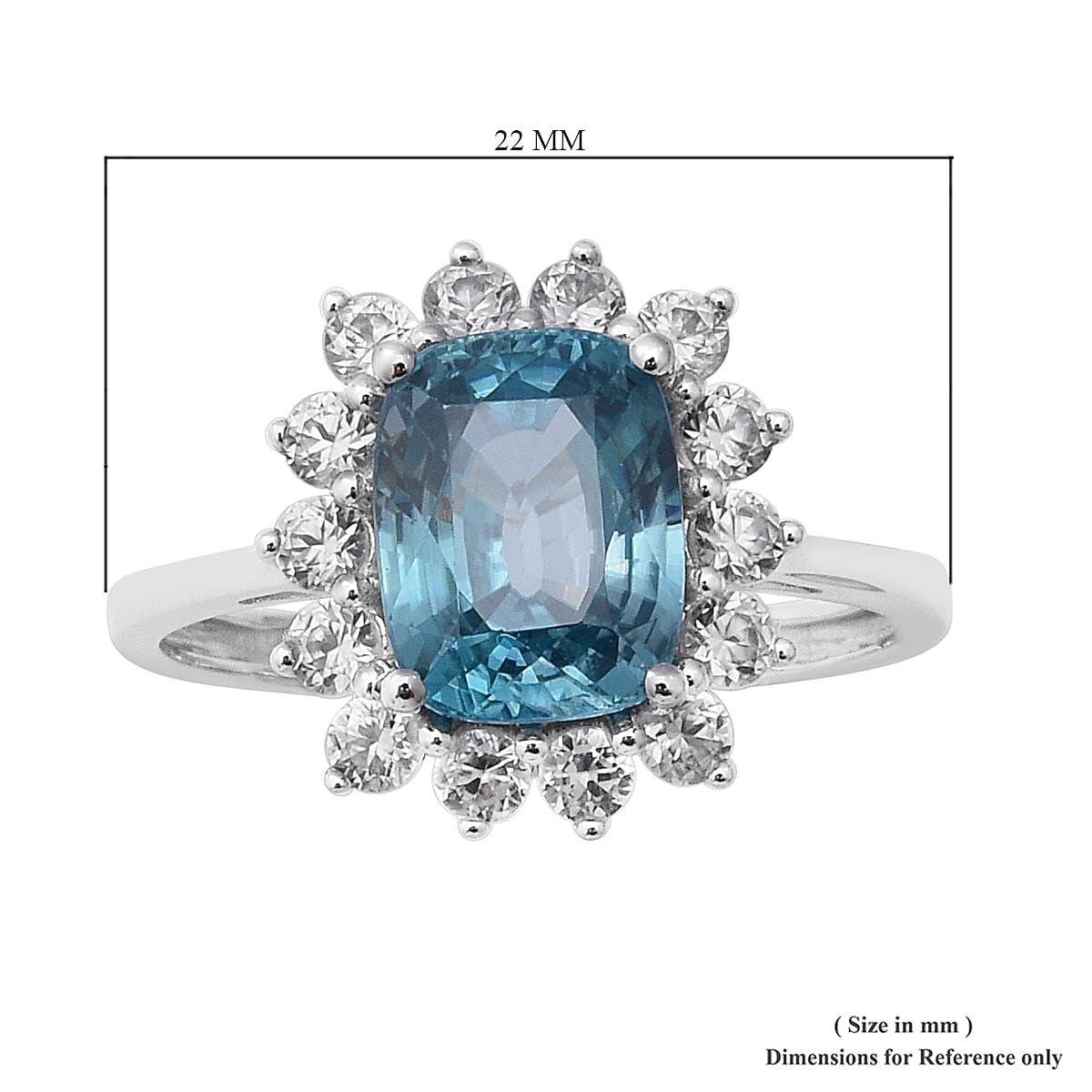 9K White Gold Ratanakiri Blue Zircon and Natural Cambodian Zircon Ring 4.43 Ct.