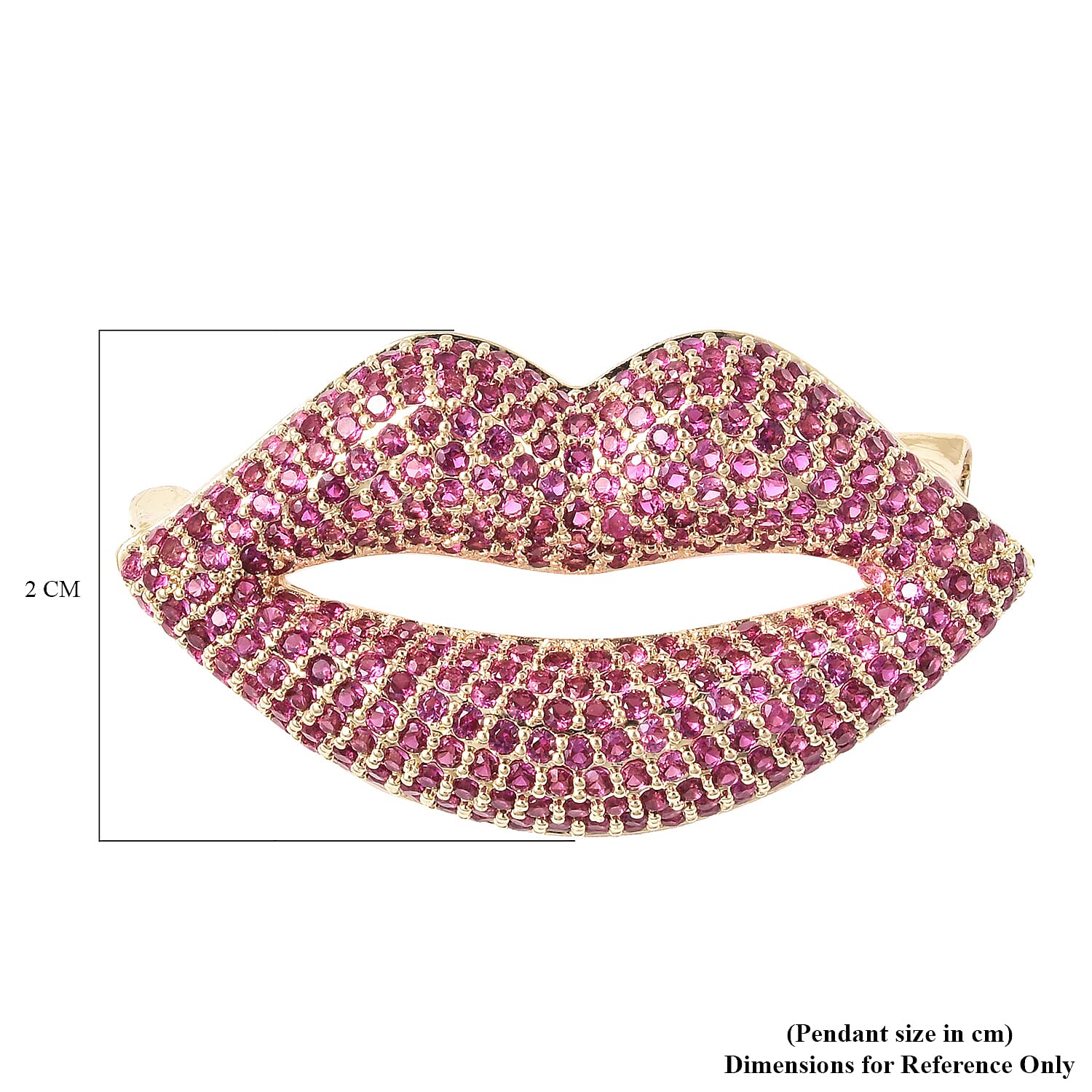 Simulated Ruby Lips Brooch in Yellow Gold Tone
