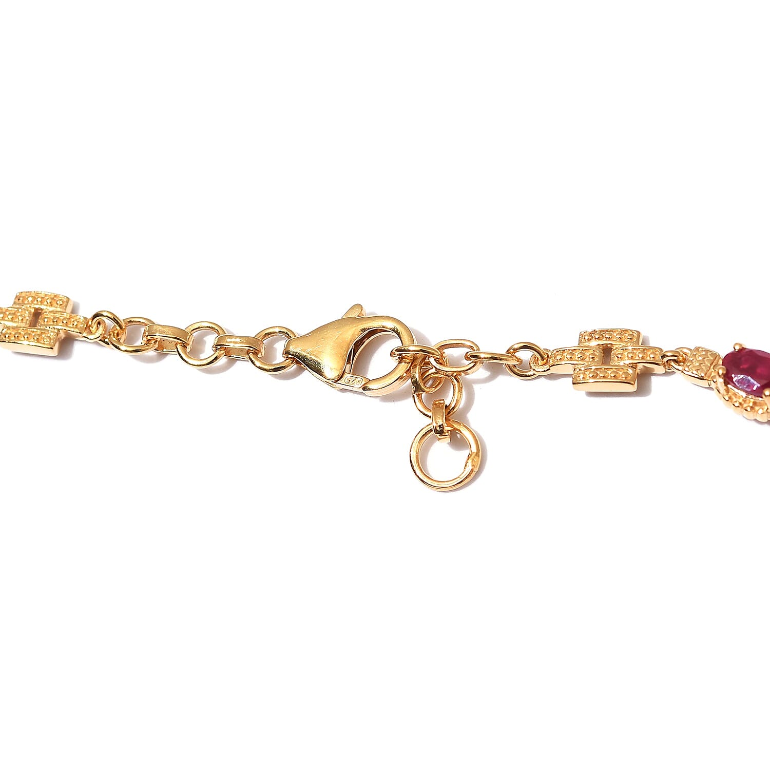 African Ruby (FF) Necklace (Size - 18 with Extender) in 18K Vermeil Yellow Gold Plated Sterling Silver 10.65 Ct, Silver Wt 21.00 Gms