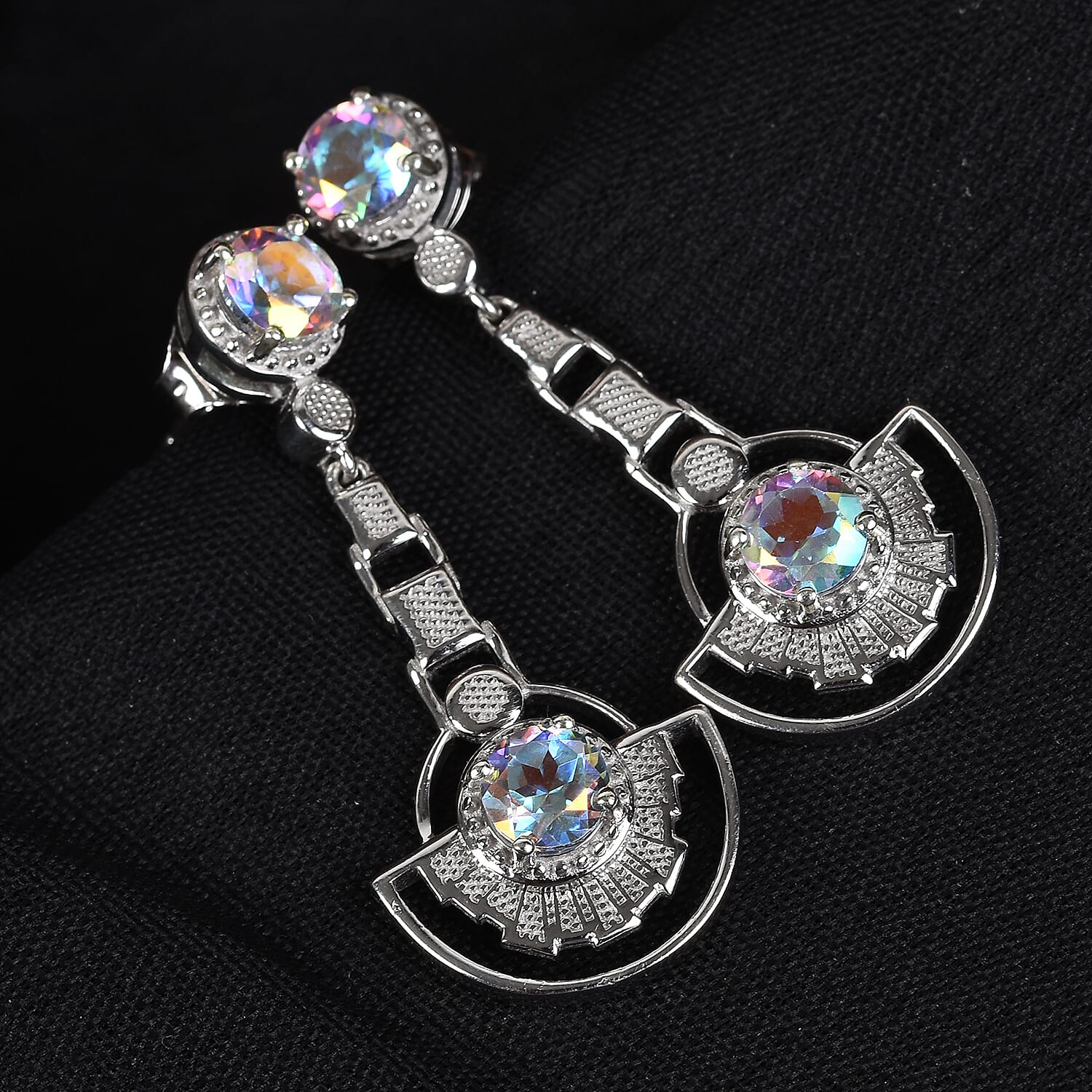 Mercury Mystic Topaz Earrings (with Push Back) in Platinum Overlay Sterling Silver 2.25 Ct, Silver wt 5.11 Gms