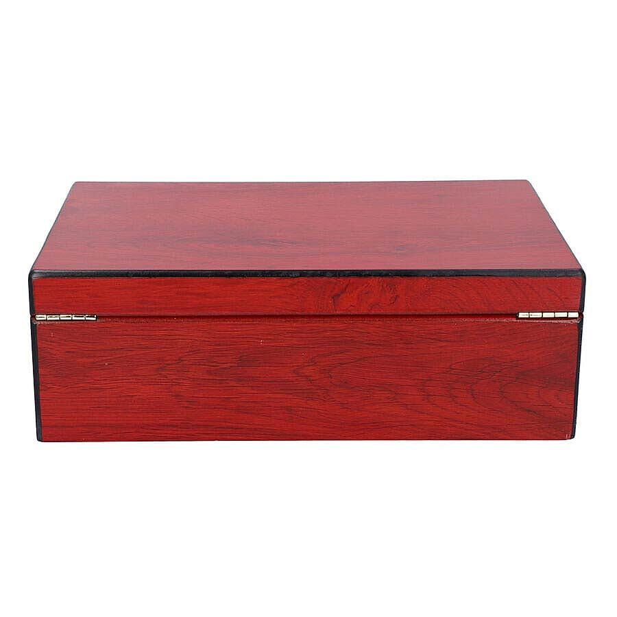 Luxurious Wooden Jewellery Box with Key Lock & Inside Mirror (Size 28x19x10cm) - Dark Brown