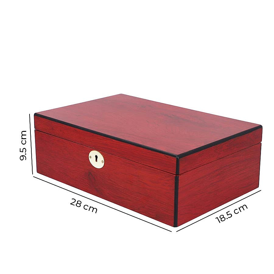 Luxurious Wooden Jewellery Box with Key Lock & Inside Mirror (Size 28x19x10cm) - Dark Brown
