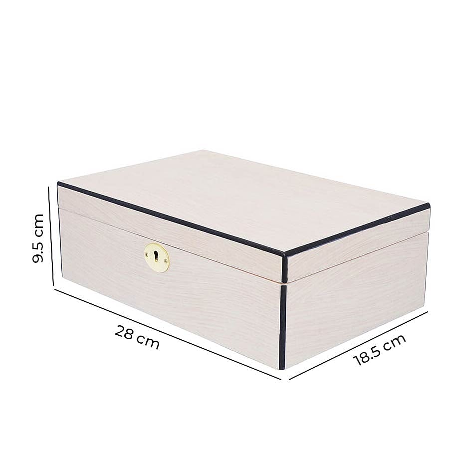 Luxurious Wooden Jewellery Box with Key Lock & Inside Mirror (Size 28x19x10cm) - Off White