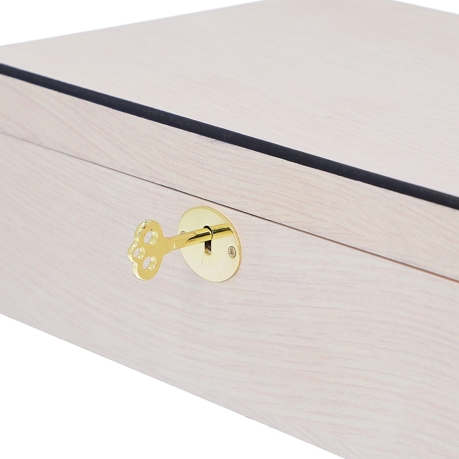 Luxurious Wooden Jewellery Box with Key Lock & Inside Mirror (Size 28x19x10cm) - Off White
