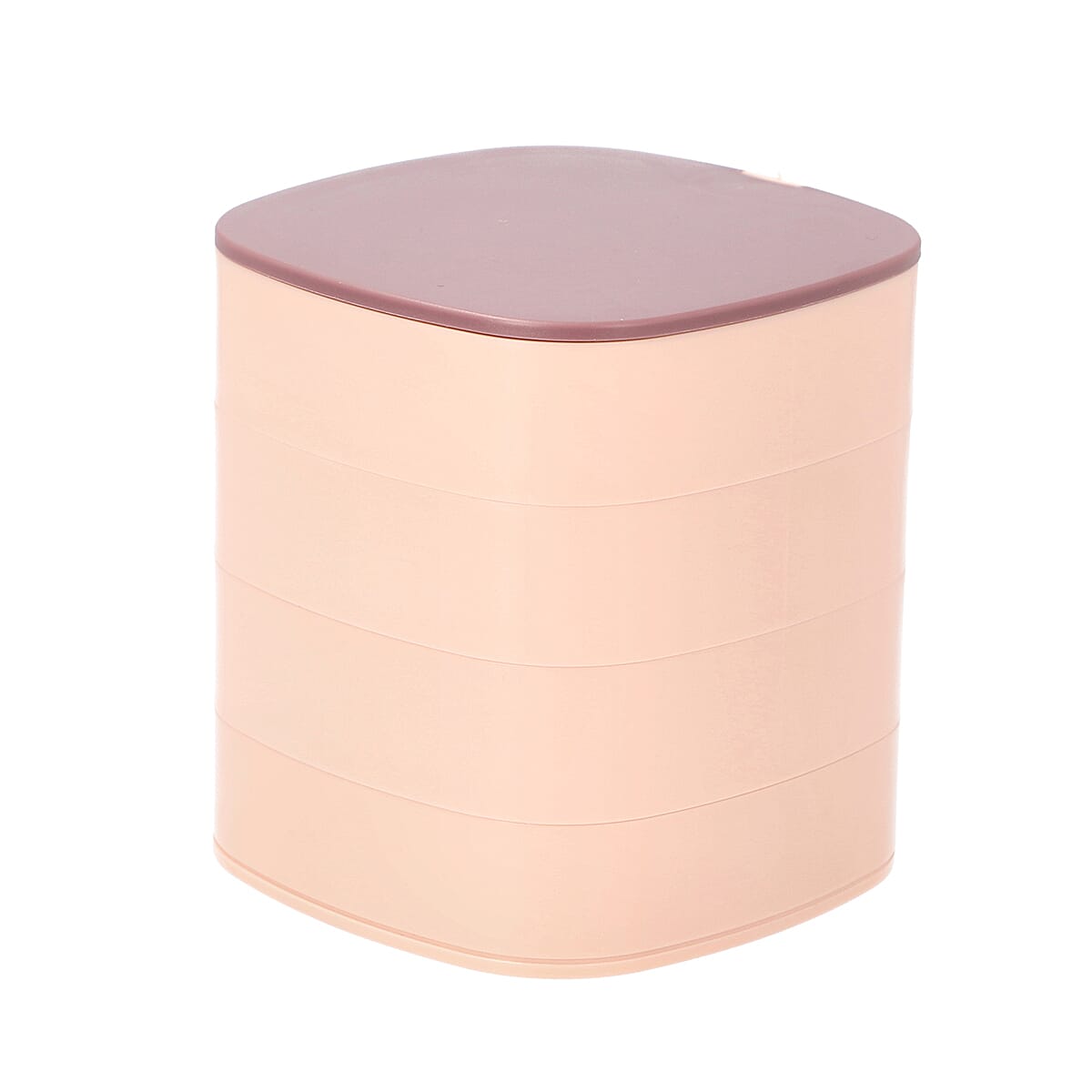 360 Degree Rotatable Four Layer Jewellery Organiser with Mirror (Size 11x12cm) - Dusty Pink and Plum