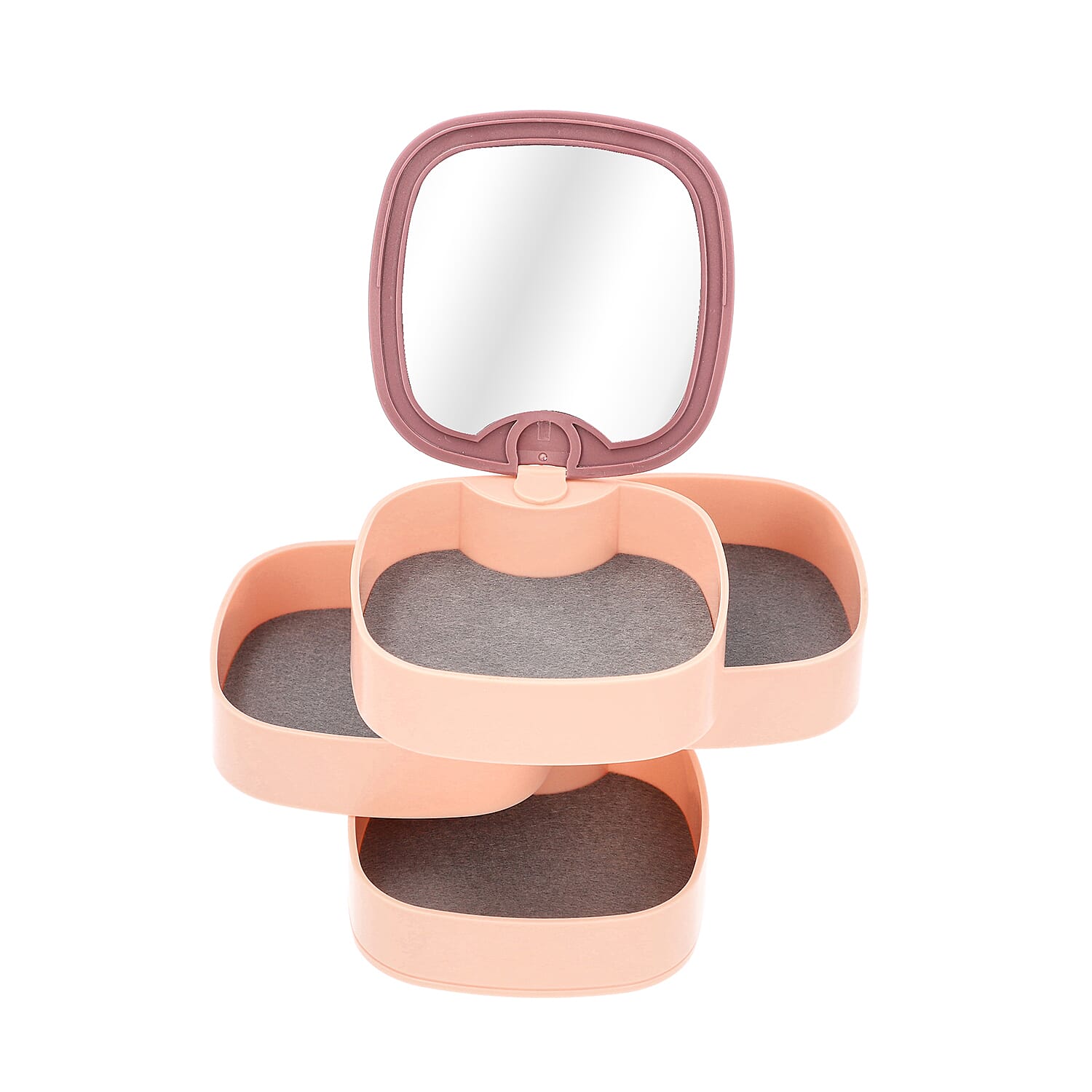 360 Degree Rotatable Four Layer Jewellery Organiser with Mirror (Size 11x12cm) - Dusty Pink and Plum