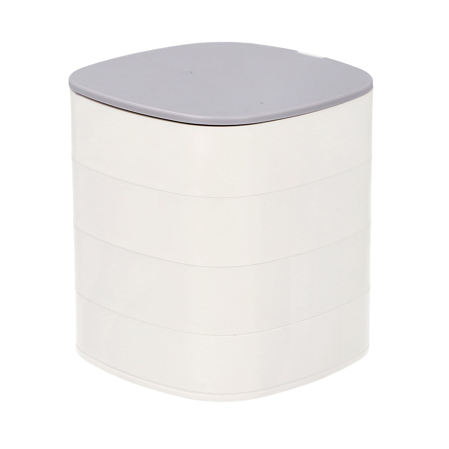 360 Degree Rotatable Four Layer Jewellery Organiser with Mirror (Size 11x12cm) - Grey & White