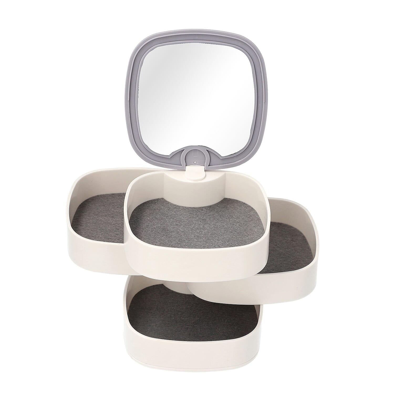 360 Degree Rotatable Four Layer Jewellery Organiser with Mirror (Size 11x12cm) - Grey & White