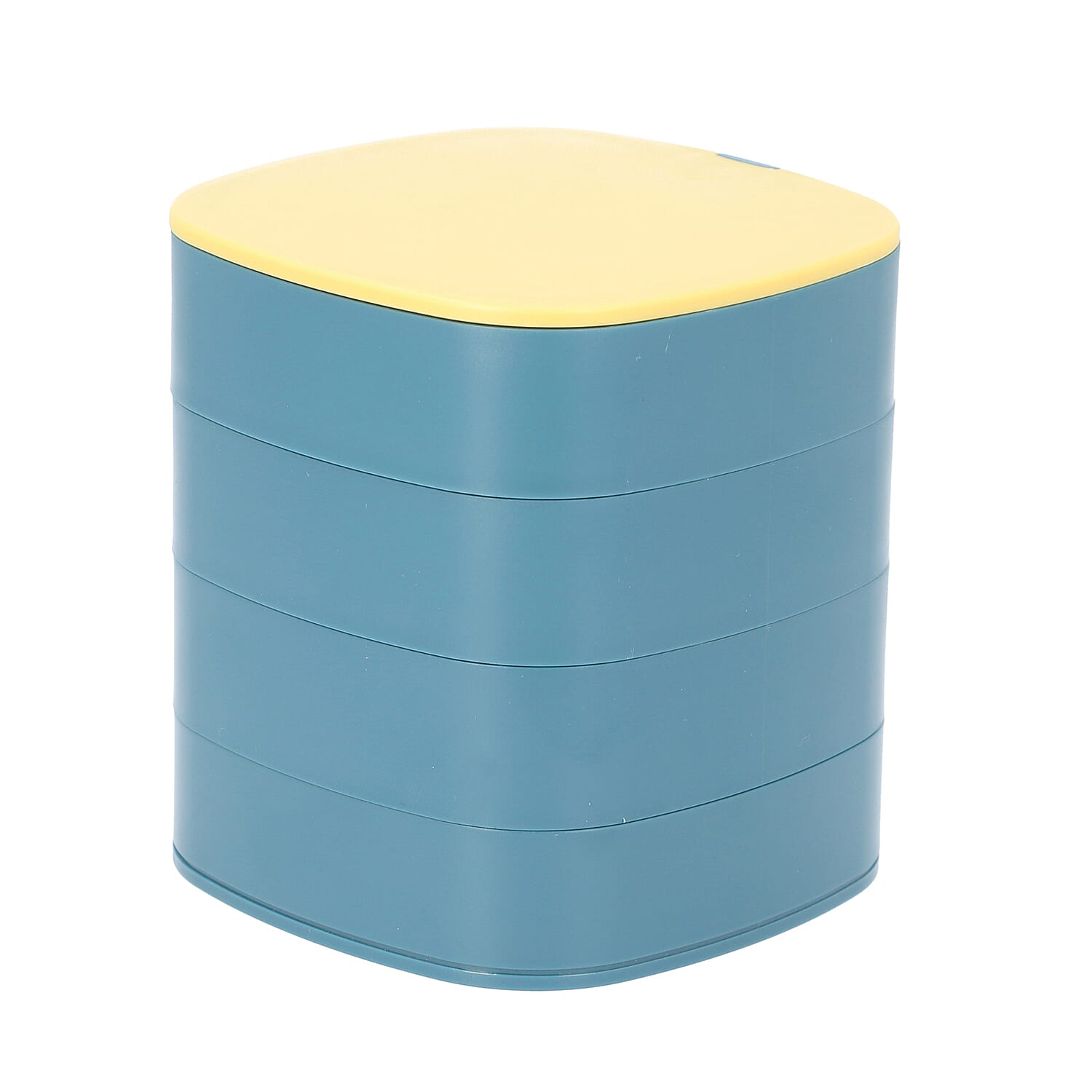 360 Degree Rotatable Four Layer Jewellery Organiser with Mirror (Size 11x12cm) - Blue and Mustard